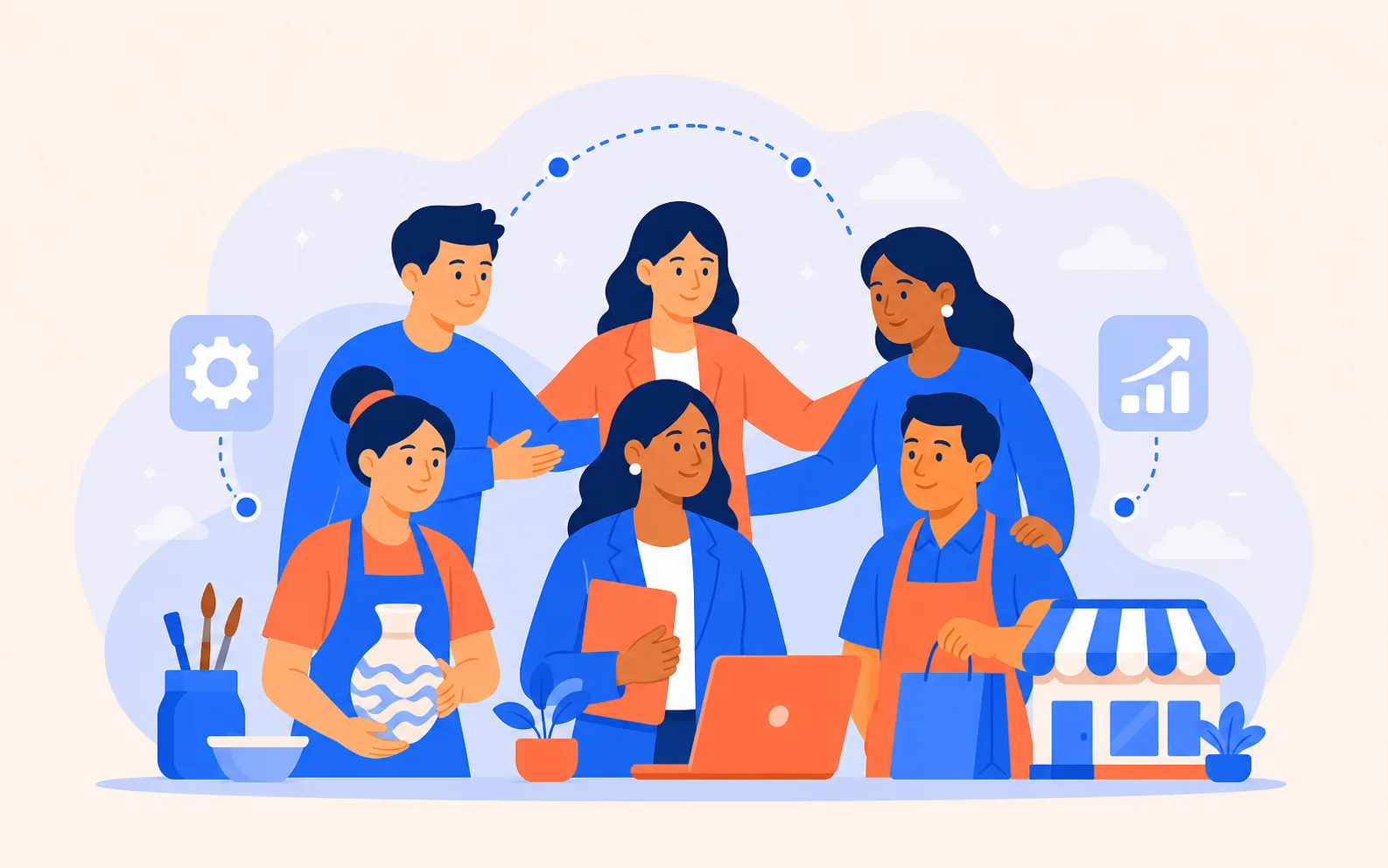 Illustrated businesses supported by LOZ