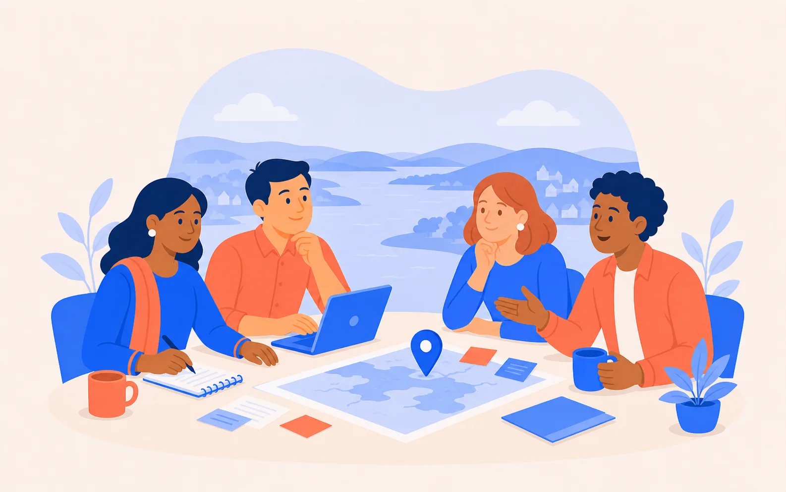 Illustrated local business planning conversation