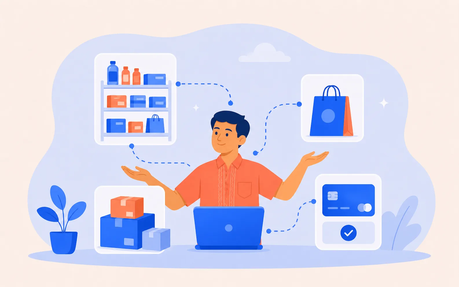 Illustrated connected e-commerce operations